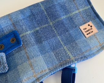 Dog Coat Jacket Harris Tweed Tartan Wool made to order in Australia Blue Tartan