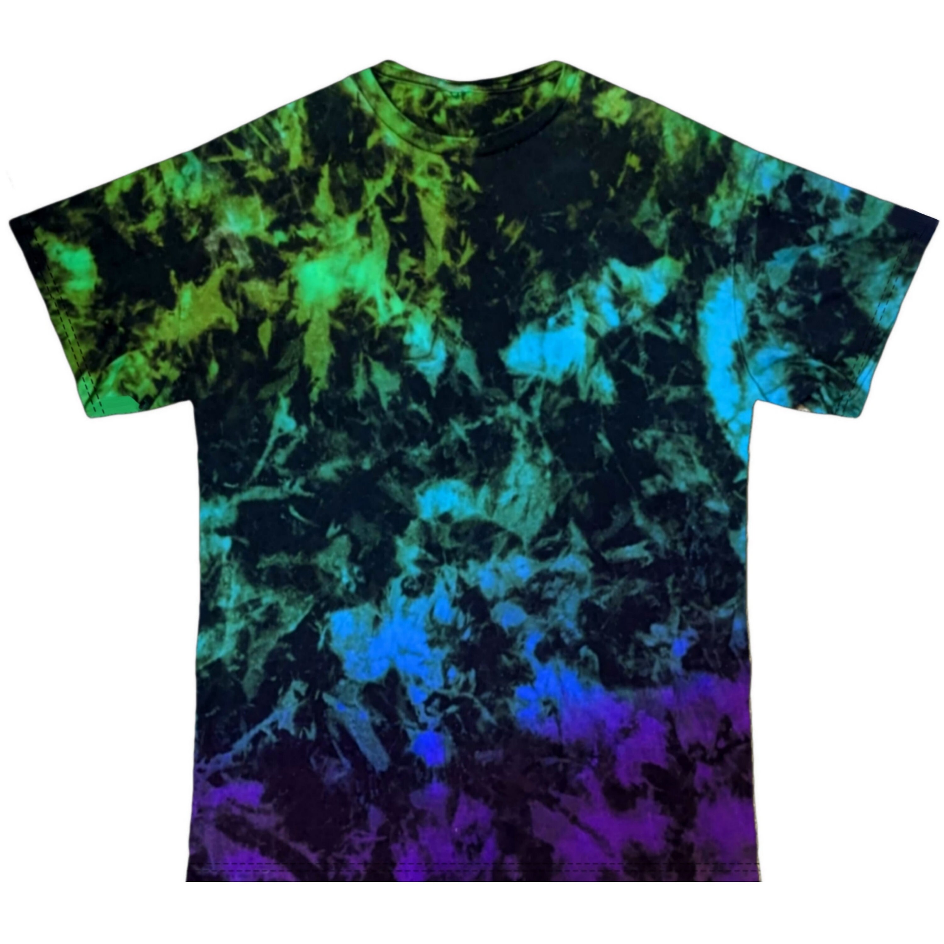 green and purple tie dye shirt