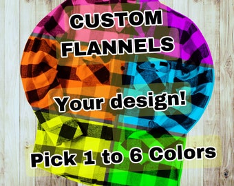 Plus Size Custom Flannel Shirt 5XL Design Your Own Plaid Shirt 1 to 6 Colors! Rainbow Purple Neon Orange Gradient Unisex Flannel Shirt