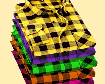 Pick ANY COLOR Flannel Shirt - Hand Dyed Custom Color Buffalo Plaid Shirt - Neon Yellow, Lime Green, Orange, Hot Pink, Purple, Baby Blue ETC