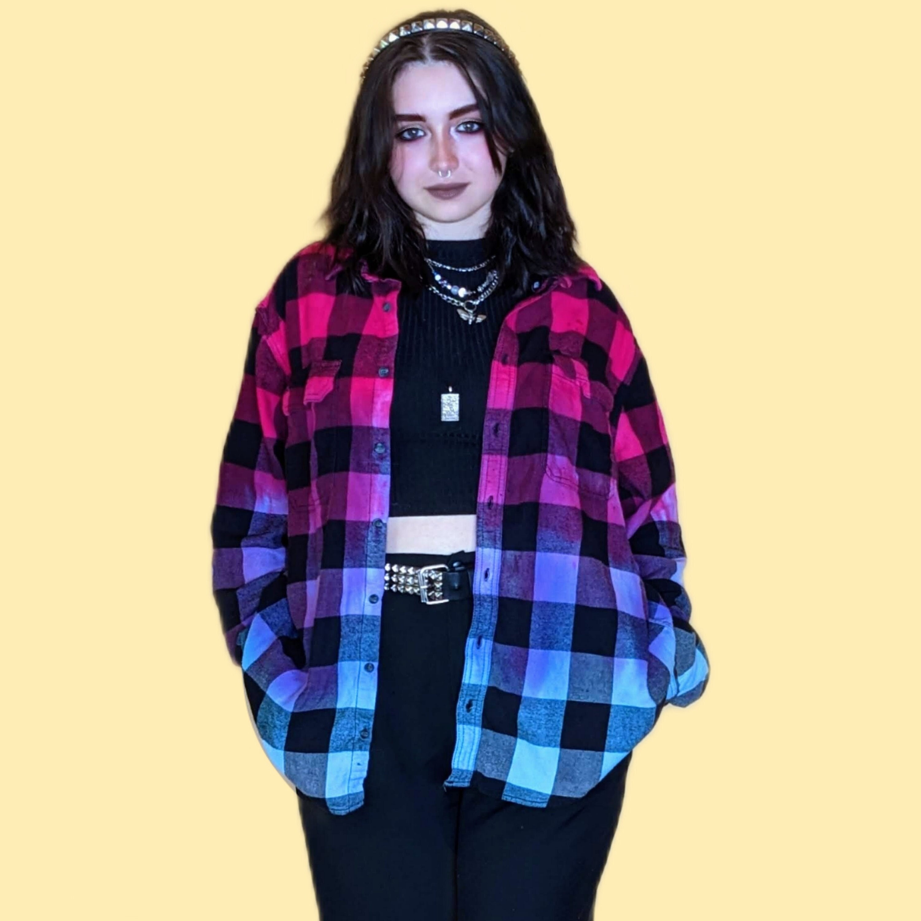 Womens Hot Pink Purple Blue Flannel - Custom Neon Gradient