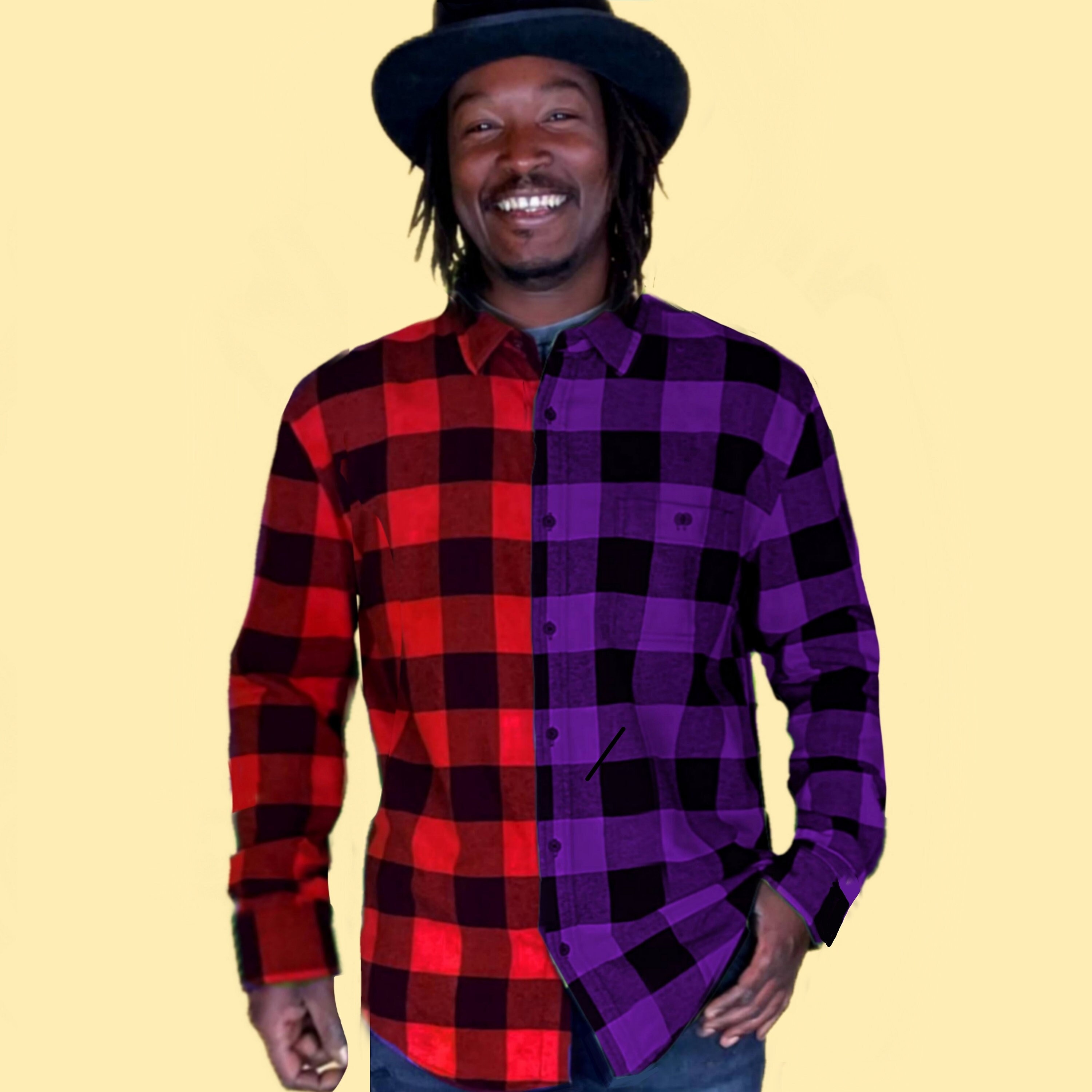 Tie Dye Red Purple Flannel Handmade Mens Buffalo Plaid Shirt