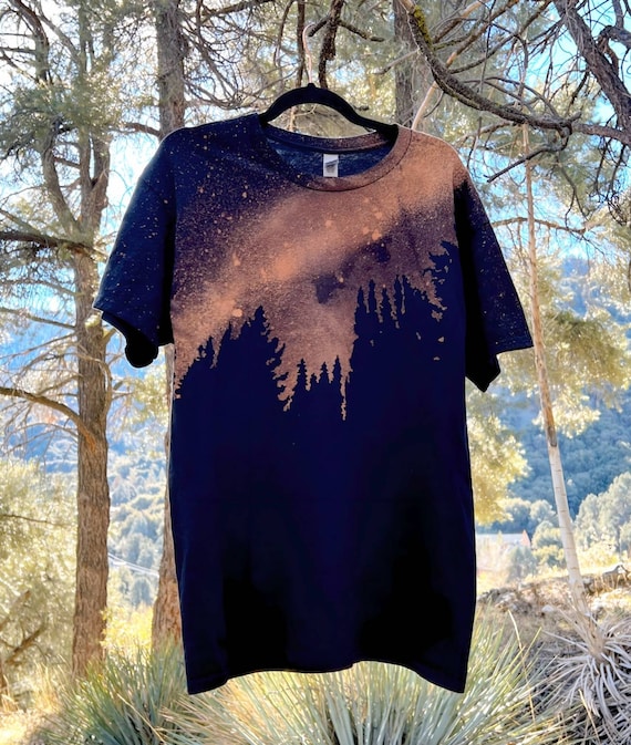 Oversized Forest Handmade Graphic T Shirt, Acid Wash Galaxy