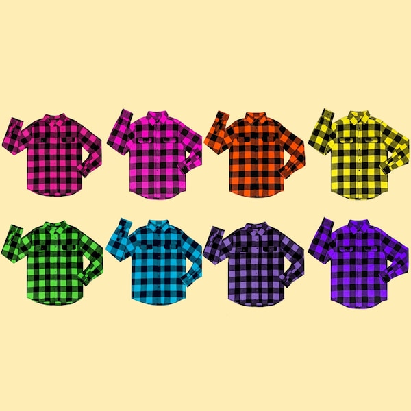 Men's Lumberjack Flannel - Fushia, Hot Pink, Hunter Orange, Bright Yellow, Neon Green, Baby Blue, Lavender or Purple Buffalo Plaid Shirt