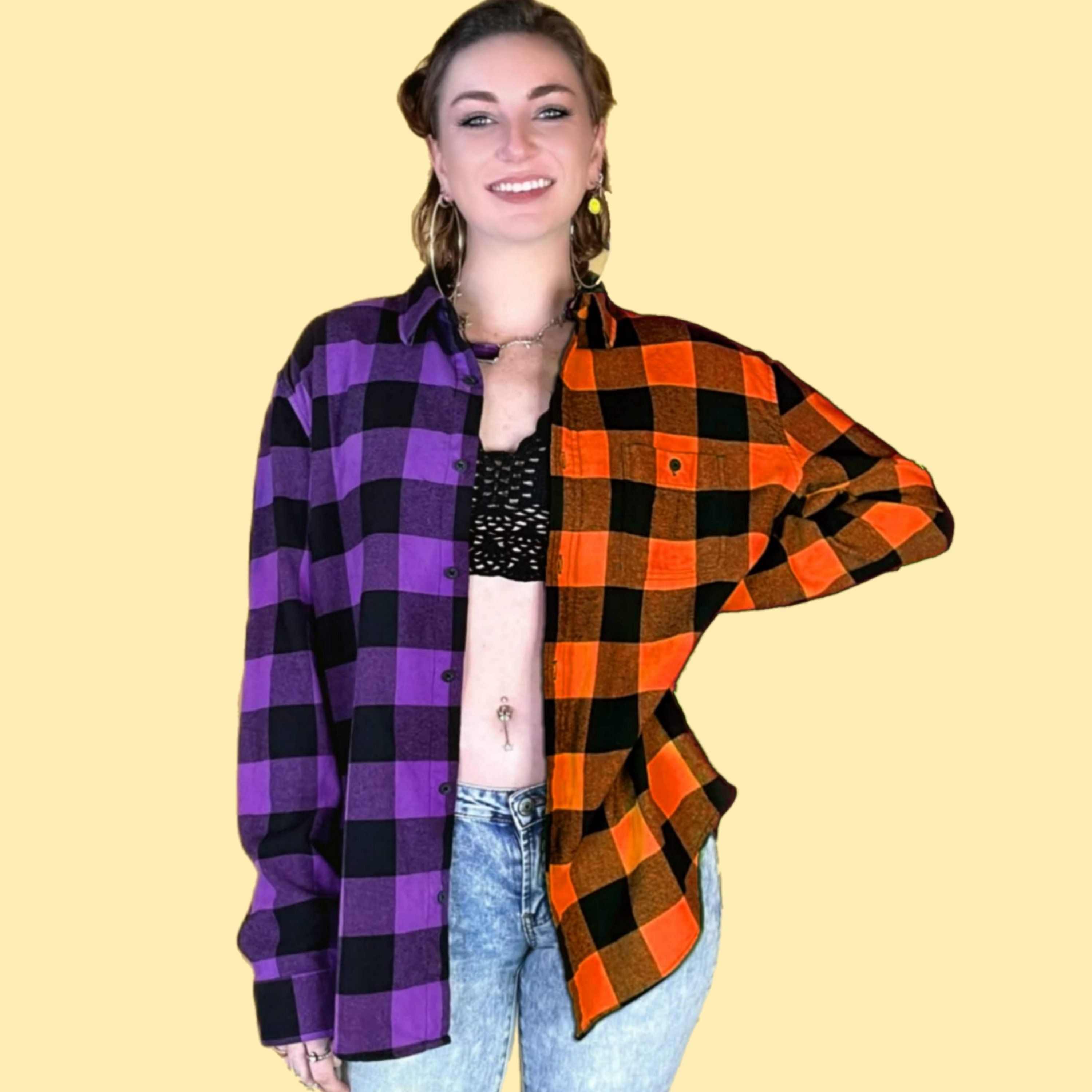 Custom Purple & Neon Orange Flannel Handmade Tie Dye Buffalo Plaid ...