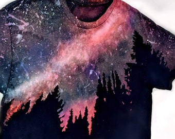 【HI FI FNK】Star Pigment Dyeing Top Galaxy Tie Dye Graphic Tee - Black Milky Way Forest Camping
