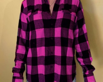 Hot Pink Flannel  - Bright Neon Pink Buffalo Plaid Shirt Jacket - Pink Lumberjack Flannel Hand Dyed - Mens Flannel - Womens Flannel Shirt