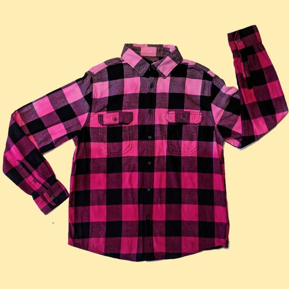 Pink Gradient Flannel Shirt Tie Dye - Light Pink to Dark