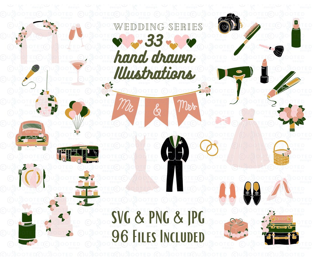 SVG Wedding Bundle | Icon Collection for the DIY Bride | Hand Drawn ...