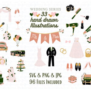 SVG wedding bundle | Icon Collection for the DIY Bride | Hand Drawn Clip Art for timelines and programs | SVG wedding icon