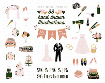 SVG wedding bundle | Icon Collection for the DIY Bride | Hand Drawn Clip Art for timelines and programs | SVG wedding icon