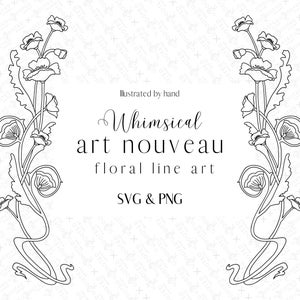 Art Nouveau Clipart, art nouveau Botanical invitation SVG, Floral line art svg, floral border svg, wildflower clipart, botanical svg