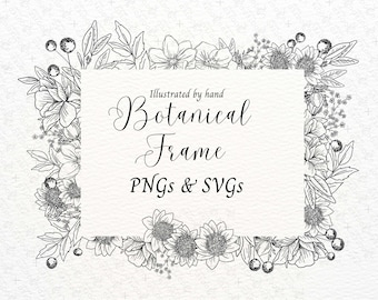 Floral Border SVG | Sunflower Clipart | sunflower frame clipart | Botanical Line Art border | floral frame svg | flower border svg