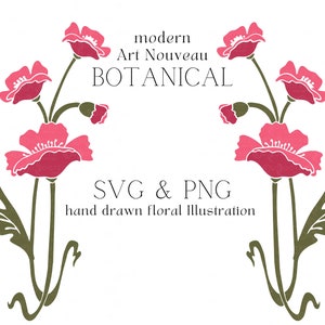 Moderne Linie Zeichnung botanische SVG Jugendstil Blumen Illustration, Veilchen oder Mohnblumen, Linie Kunst svg, Blumenrand svg, Hochzeitseinladung
