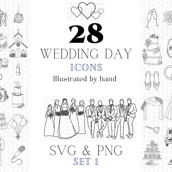 Wedding day timeline Icon Clip Art Collection, Icons for wedding timeline template, Wedding icon timeline, DIY Bride Timelines and Program,