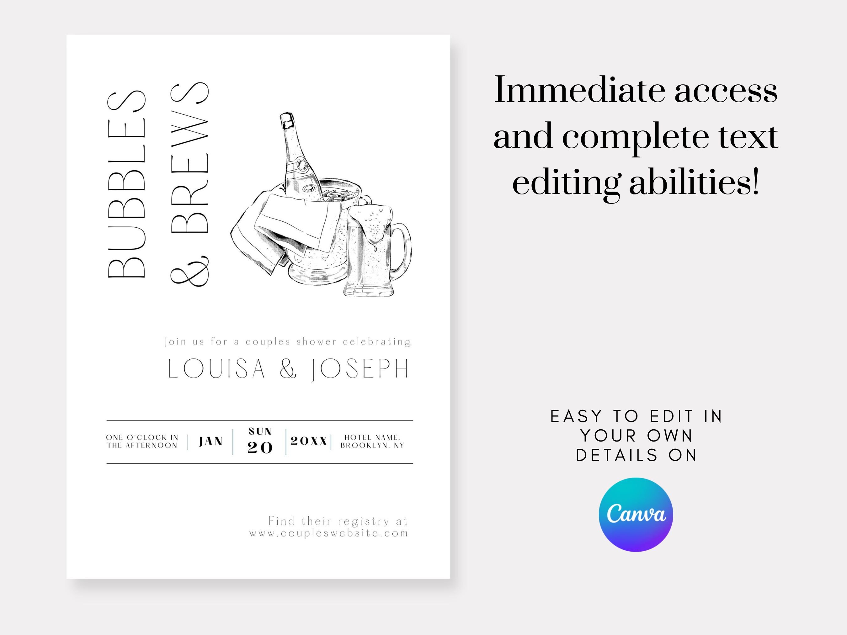 Bubbles and Brews Invitation Template Couples Shower Bubbles Etsy