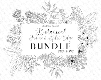 Botanischer Rahmen SVG & PNG Bundle | Handgezeichnete florale Clipart (digitaler Download)