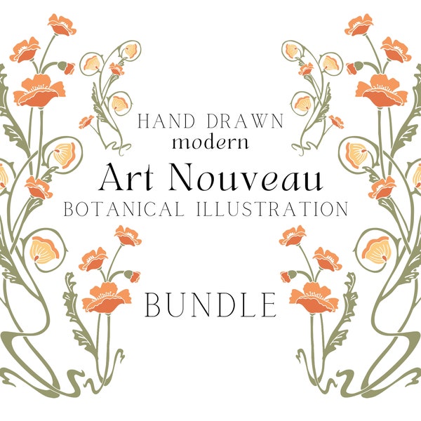 BUNDEL moderne hand getekende botanische SVGs, Art Nouveau bloemenillustraties, bloemenrand SVG, bloemenhoek SVG