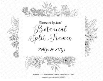 Botanische Linie Kunstrahmen | Blumen SVG, PNG Clipart (digitaler Download)
