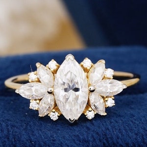 Vintage Floral Moissanite Engagement Ring, 14K Yellow Gold Art Deco