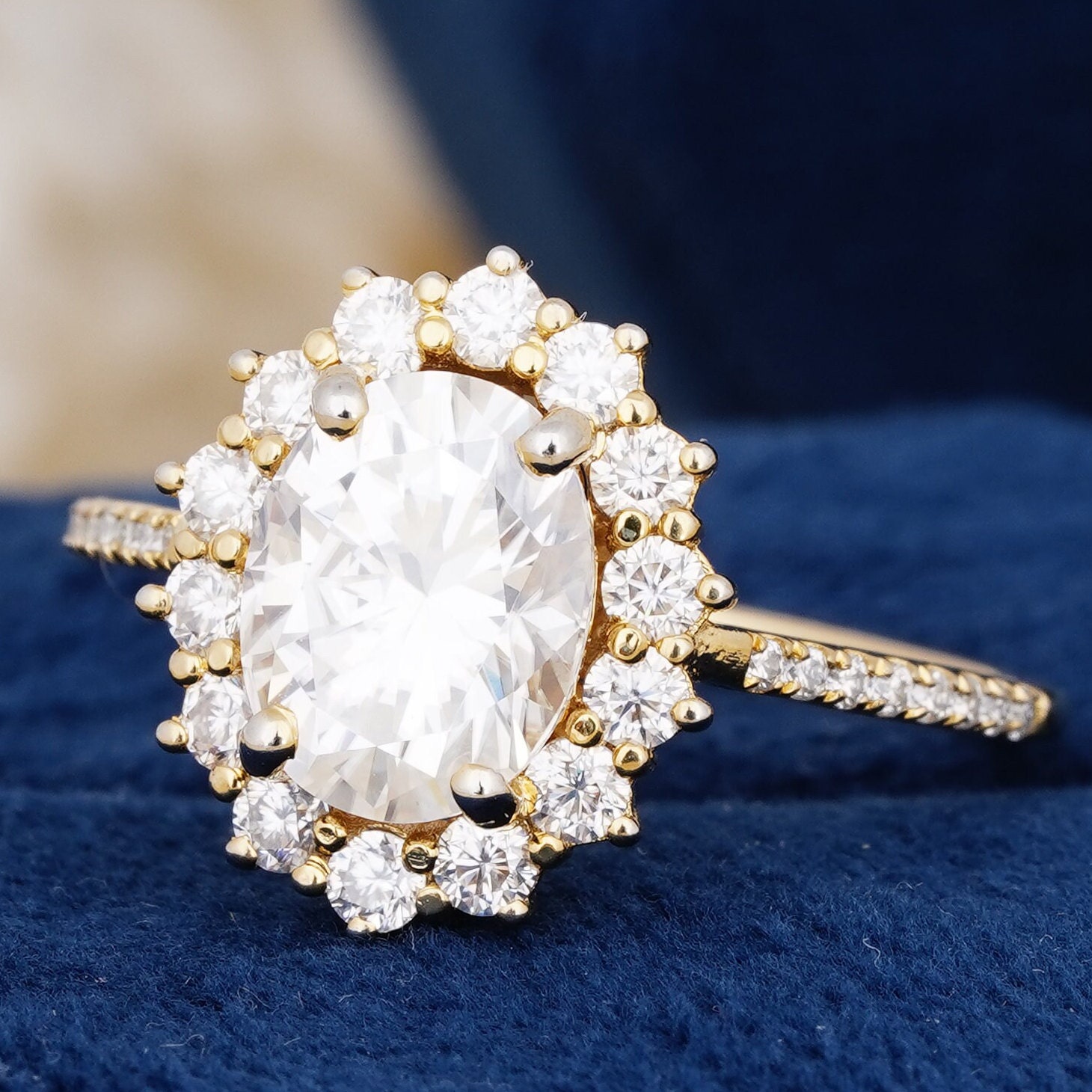 Floral halo oval engagement ring discount