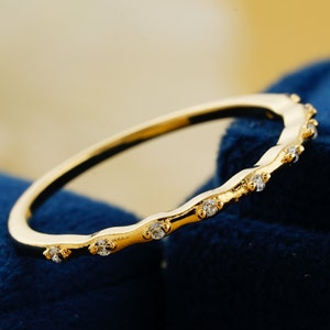 Dainty 14k Gold Moissanite Eternity Band: Thin Stacking Wedding Ring