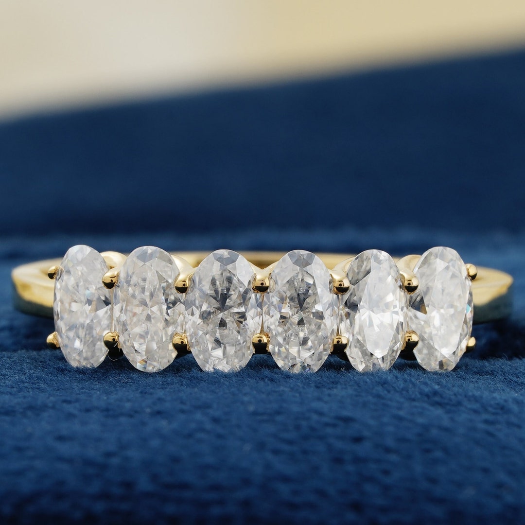 Oval Moissanite Half Eternity Band: 14K Gold Wedding Ring - Etsy