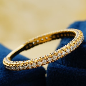 Three-Row-Micro-Pave-Half-Eternity-Ring-Fiery-Round-Cut-Colorless-Moissanite-Matching-Wedding-Band-Fine-Jewelry-For-Engagement-Gift-For-Her