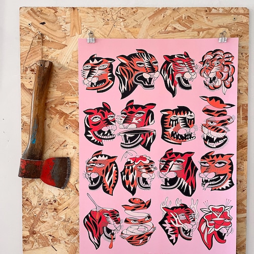 A2 TIGER TATTOO Traditional Flash Print - Etsy