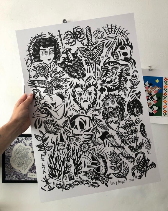 A2 BLACKWORK TATTOO FLASH Print - Etsy
