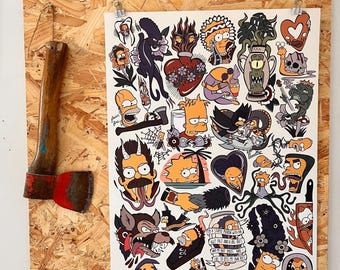 Tatuaje temporal a color de Halloween de Los Simpson, tamaño A2.