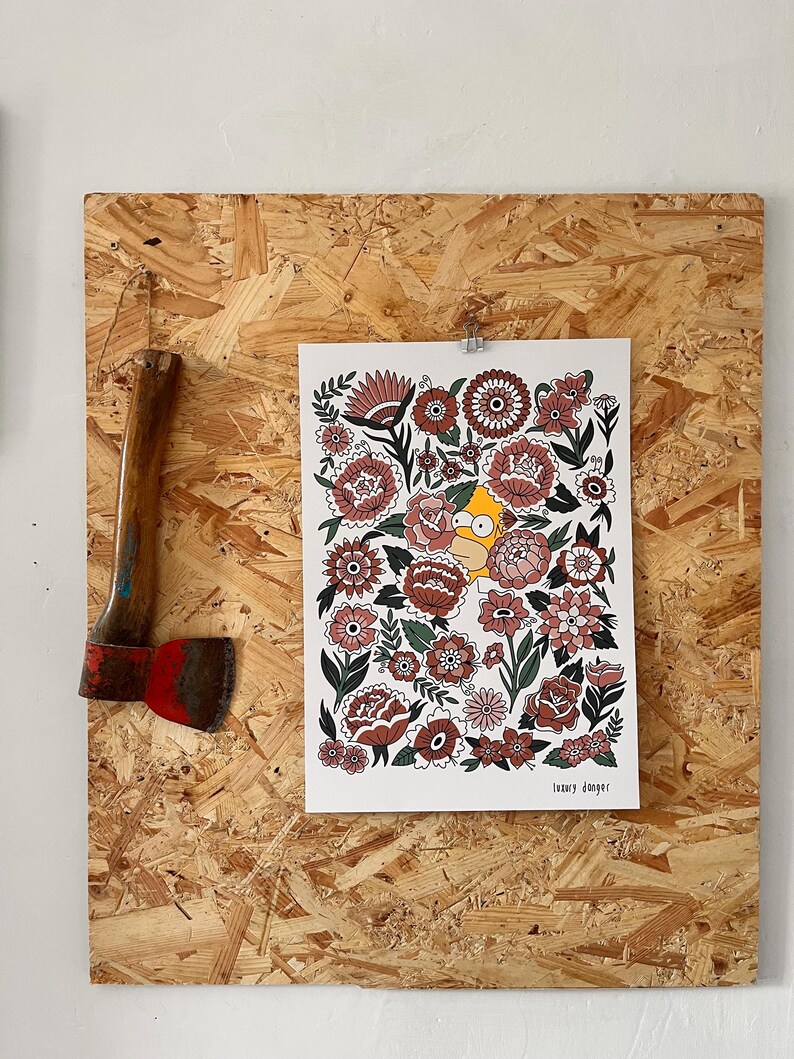 Tatuaje temporal con estampado de flores tradicionales de Los Simpson a color A3