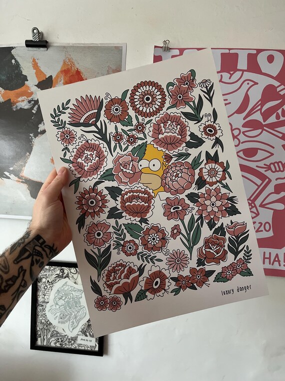 SIMPSONS TRADITIONAL FLOWER Colour Flash Tattoo Print