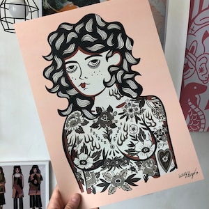 A3 FLOWER LADY TATTOO print