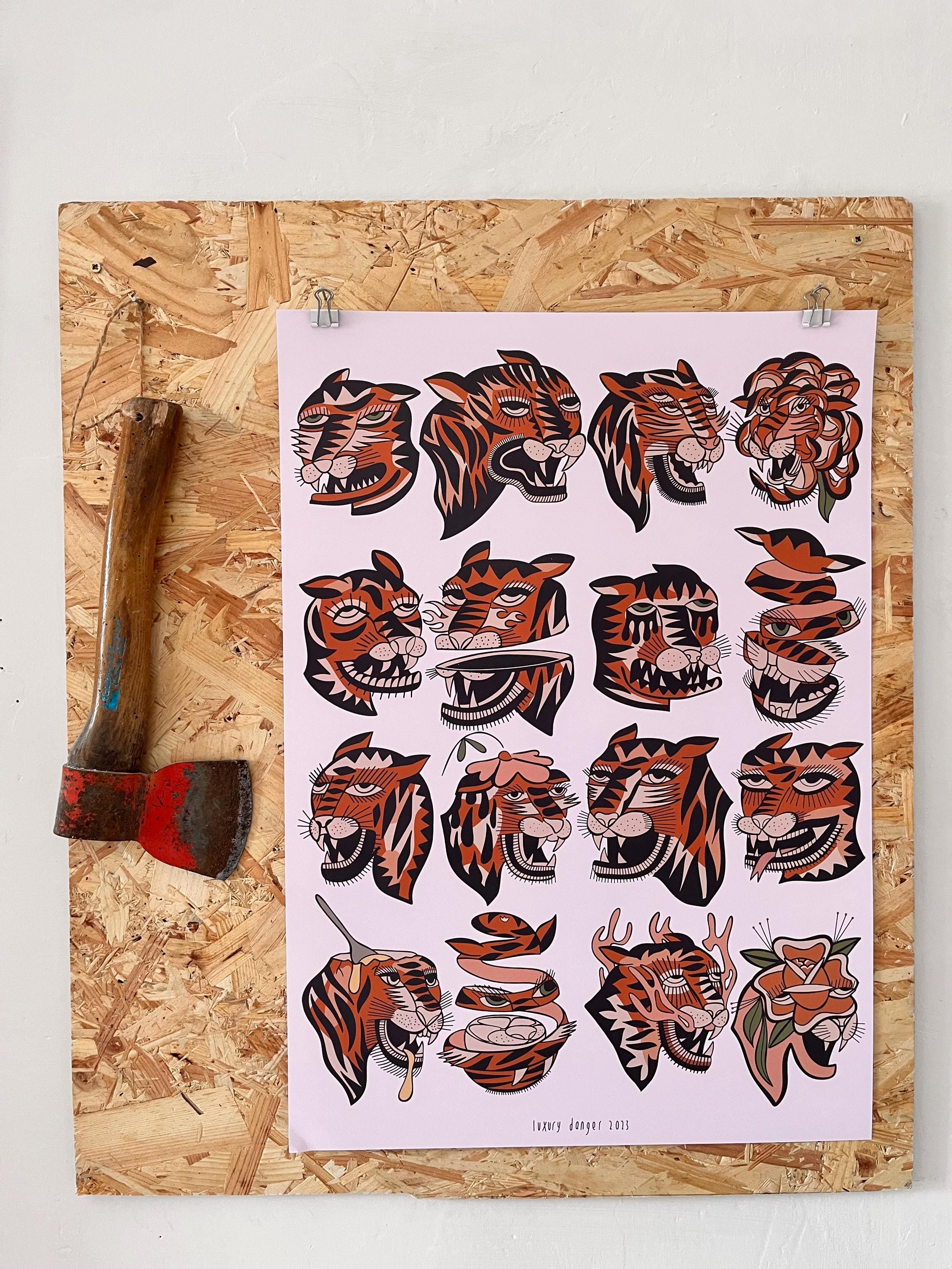 A2 TIGER TATTOO Traditional Flash Print - Etsy