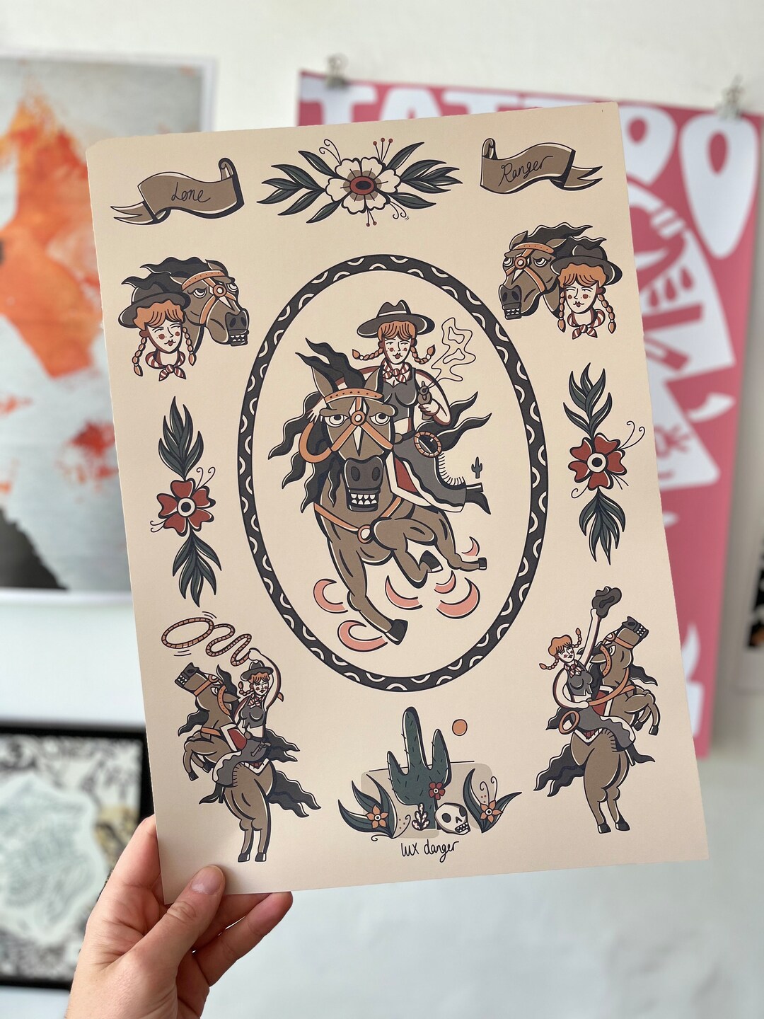 A3 COWGIRL TATTOO Flash Print - Etsy