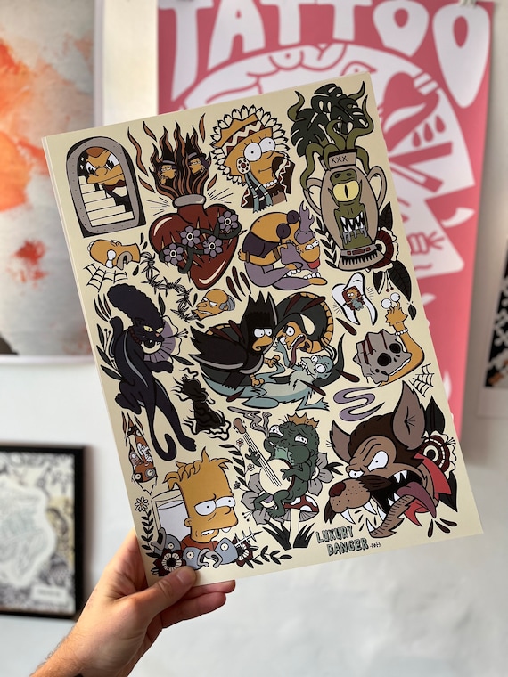 A3 SIMPSONS HALLOWEEN Colour Flash Tattoo Print Vol 2