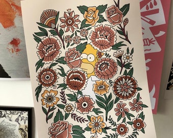 A3 SIMPSONS TRADITIONAL FLOWER Colour Flash Tattoo Print