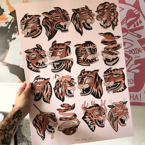 A2 TIGER TATTOO Traditional Flash Print