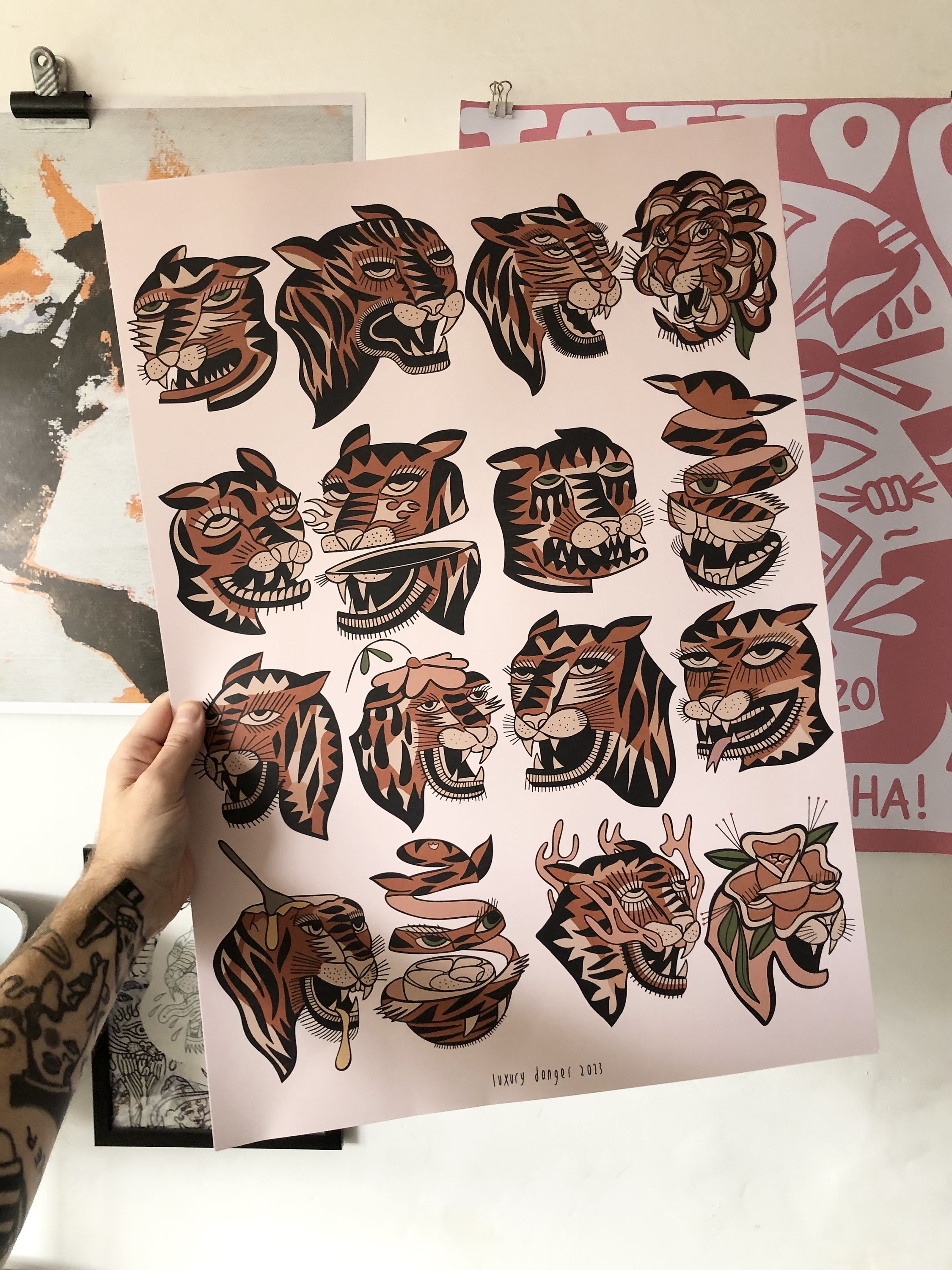 A2 TIGER TATTOO Traditional Flash Print - Etsy
