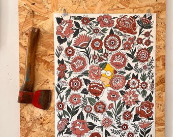 SIMPSONS TRADITIONELLE BLUME Farbblitz Tattoo Print