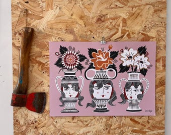 A3 Flower and Vase Tattoo print