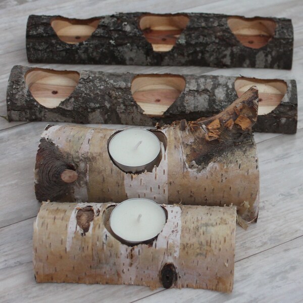 Wood tea light candle holder Handmade wood log candle stick holder Rustic candle holder Birch wood candle holder READY TO SHIP