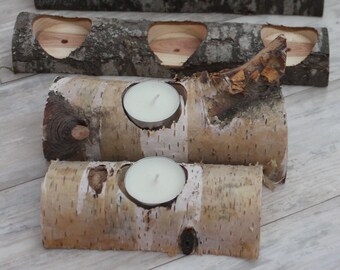Wood tea light candle holder Handmade wood log candle stick holder Rustic candle holder Birch wood candle holder READY TO SHIP