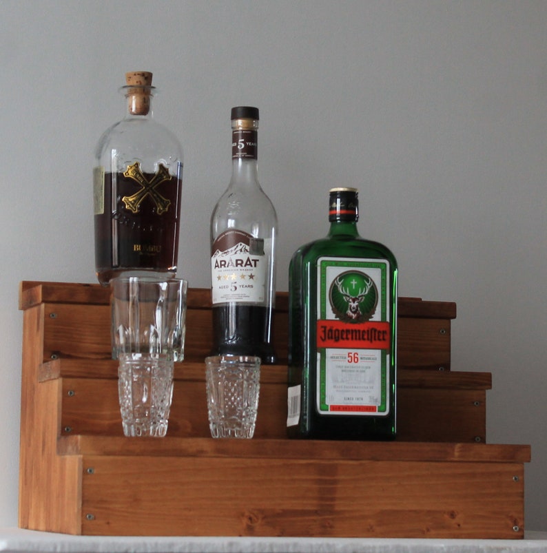 Wood Riser Pedestal Bar Shelf Liquor Bottle Display Whiskey Shelf ...