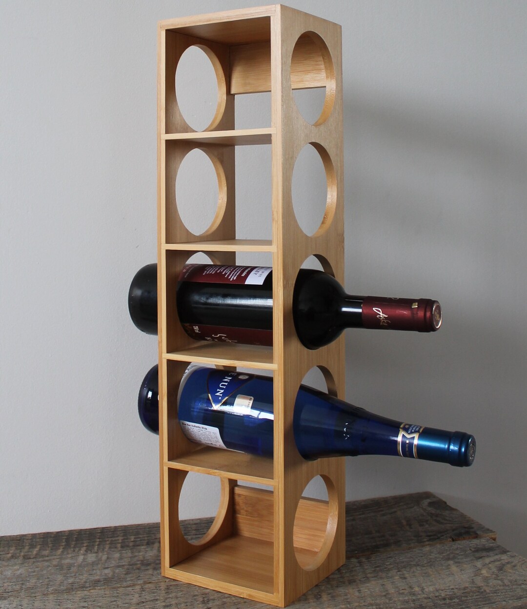 Bamboo Countertop Wine Rack: Handmade Wood Wine Storage, Holds 5 ...