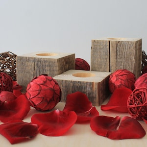 Reclaimed Barn Wood Tea Light Holder Set of 3 Rustic Candle Holders Cottagecore table centerpiece