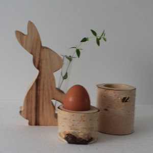 Rustic Birch Wood Egg Cup Set: Handmade Breakfast Table Decor