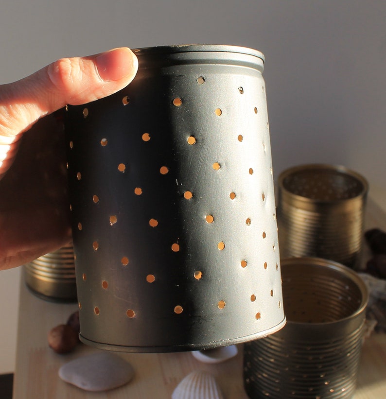 Recycled Tin Can Candle Holder Fairy Lights Decor and Rustic Home Decor