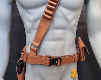 PAKLAND: Double Holster mandalorian Cosplay Belt with  Waist Props Soldier Strap Hunting Belt